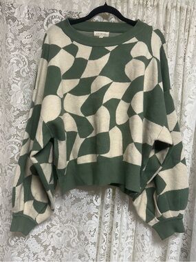 Promesa Green And Beige Abstract Checkerboard Sweater